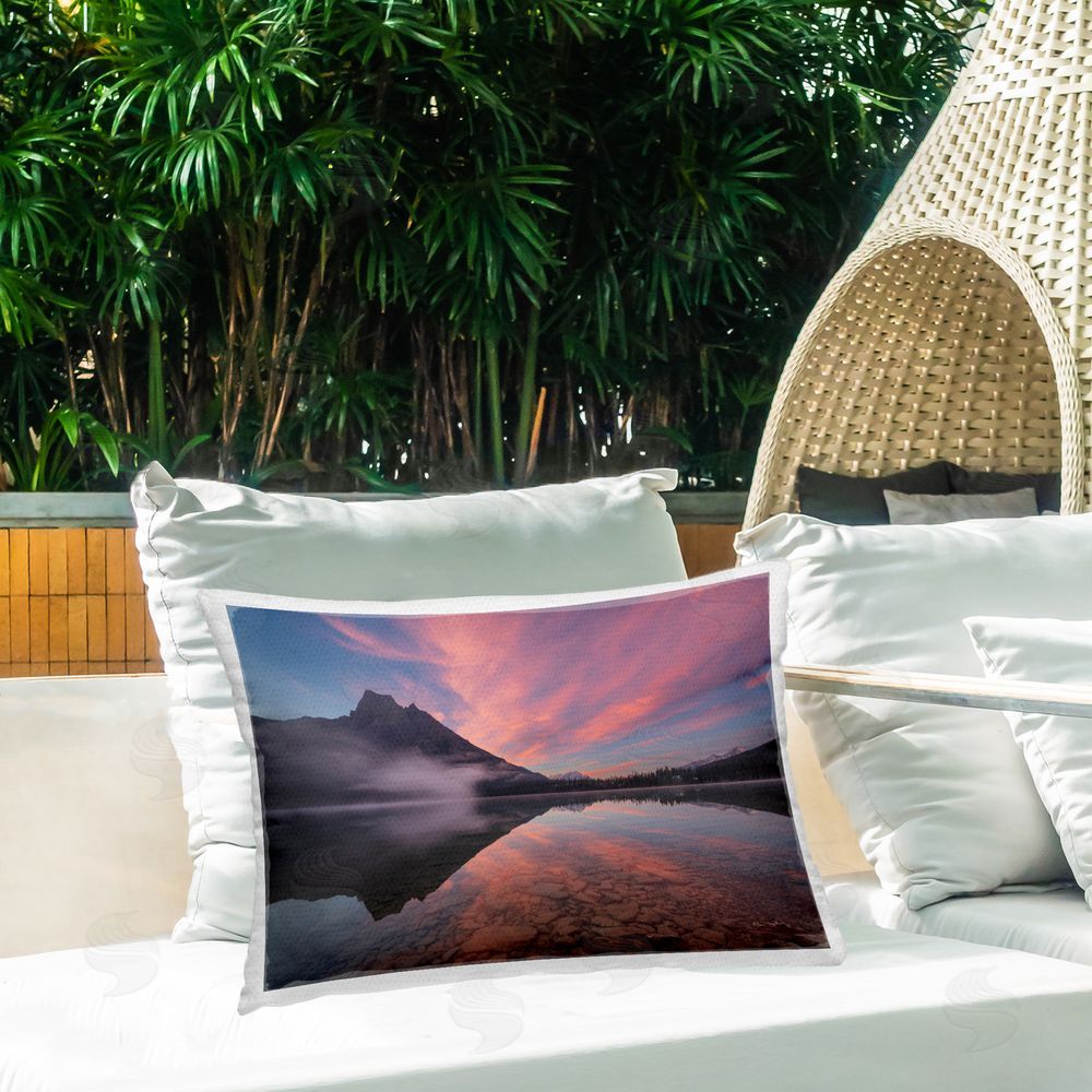 Alan Majchrowicz Emerald Lake Sunset Outdoor Quick-Dry Polyester Printed Throw Pillow in Back Yard