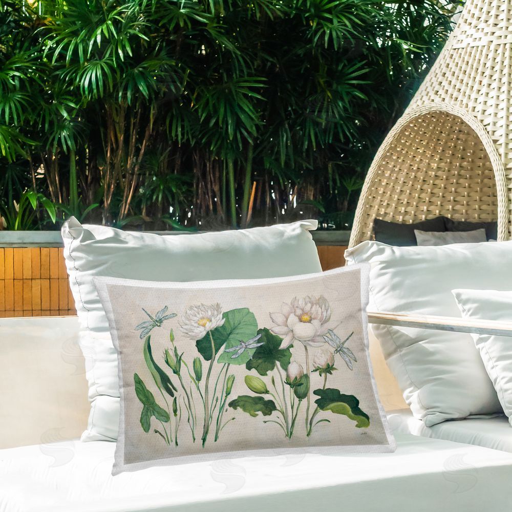 Julia Purinton Tranquil Lilies Vintage Outdoor Quick-Dry Polyester Printed Throw Pillow in Back Yard