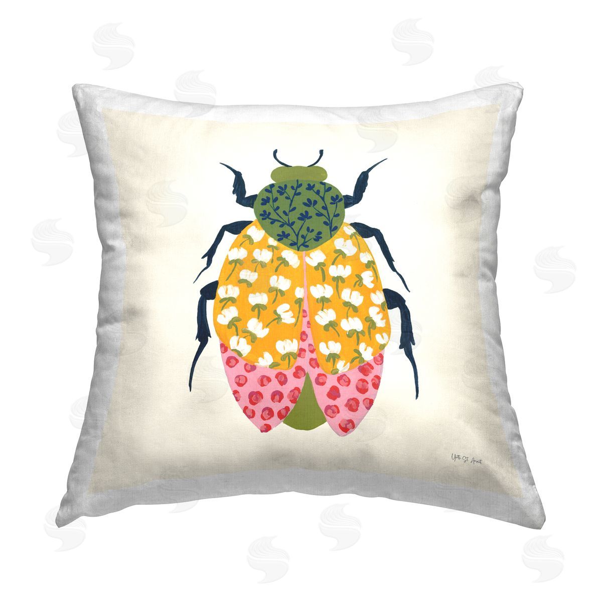 Yvette St. Amant Mixed Blooms Beetle Printed Plush Polyester Throw Pillow