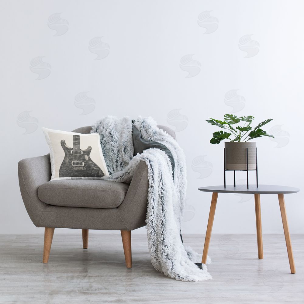 Deborah Revell Wave Patterned Guitar Printed Plush Polyester Throw Pillow On Chair