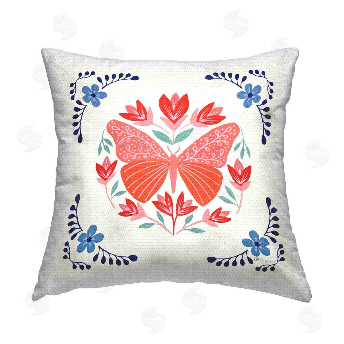 Yvette St. Amant Orange Folk Butterfly Outdoor Quick-Dry Polyester Printed Throw Pillow