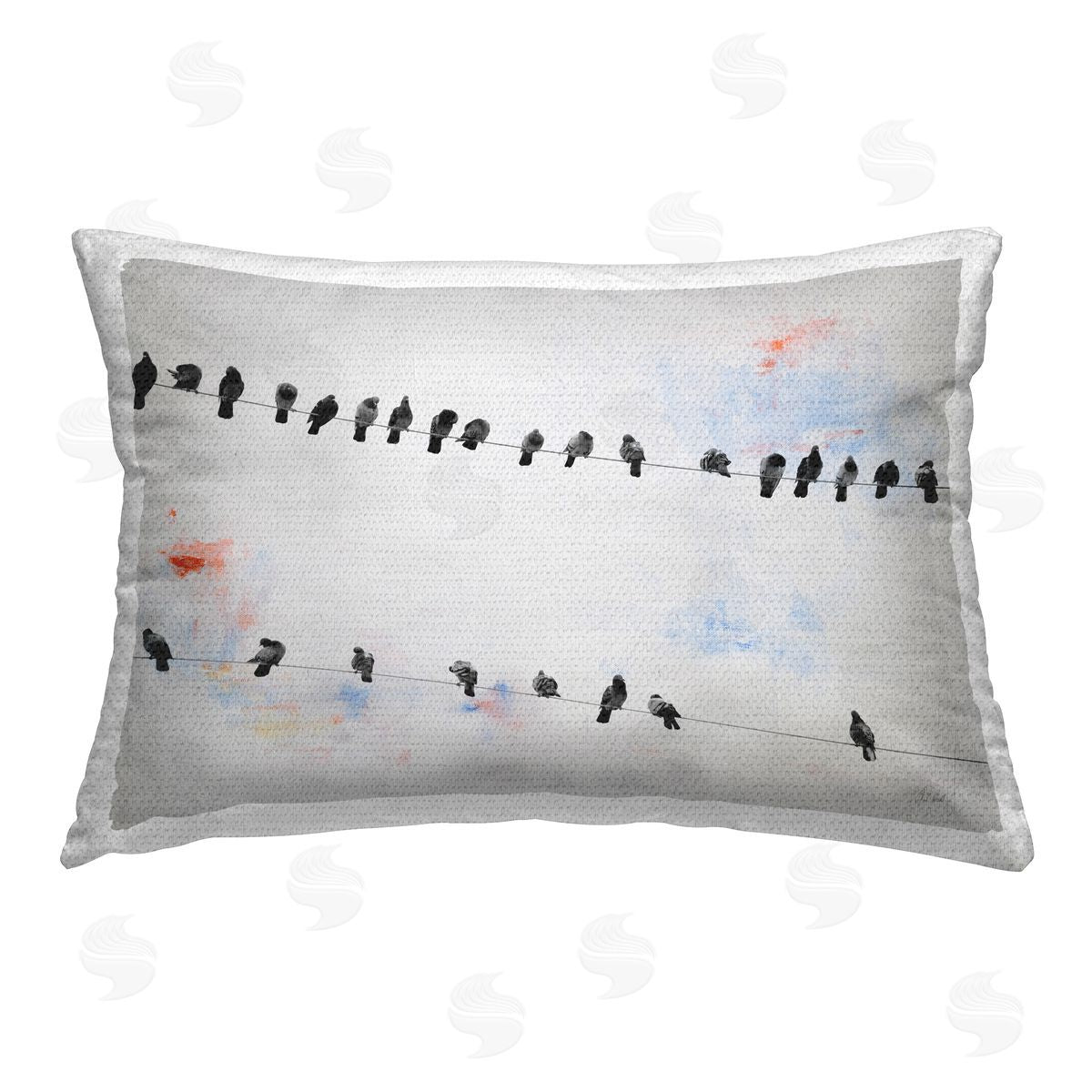 Deborah Revell Migrating Birds on Wire Outdoor Quick-Dry Polyester Printed Throw Pillow