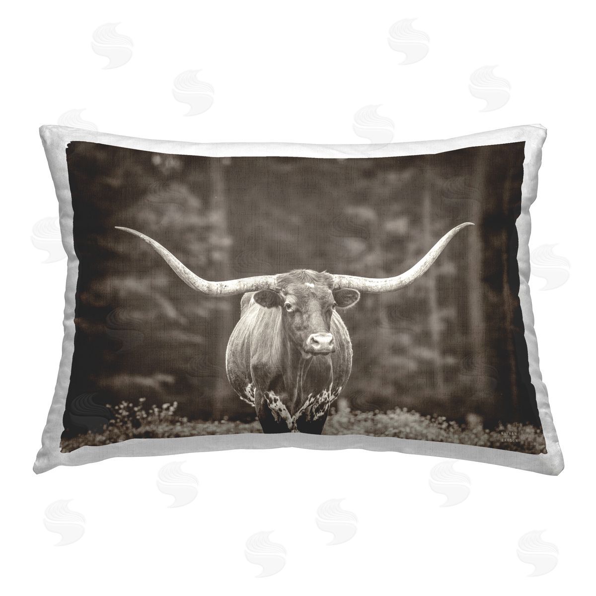 Nathan Larson Longhorn Among Flowers Printed Plush Polyester Throw Pillow