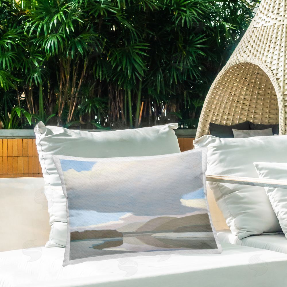 Wellington Studio Mountain Reflections Abstraction Outdoor Quick-Dry Polyester Printed Throw Pillow in Back Yard