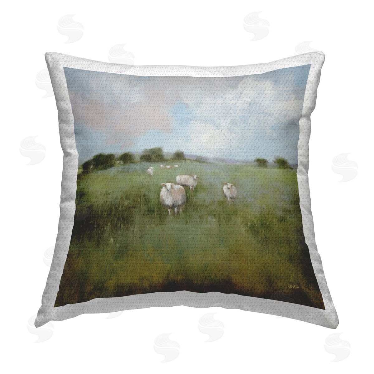 Julia Purinton Quiet Pasture with Sheep Outdoor Quick-Dry Polyester Printed Throw Pillow