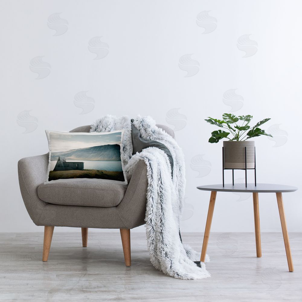 Max Blakesberg Studios Icelandic Mountain Shore Printed Plush Polyester Throw Pillow On Chair
