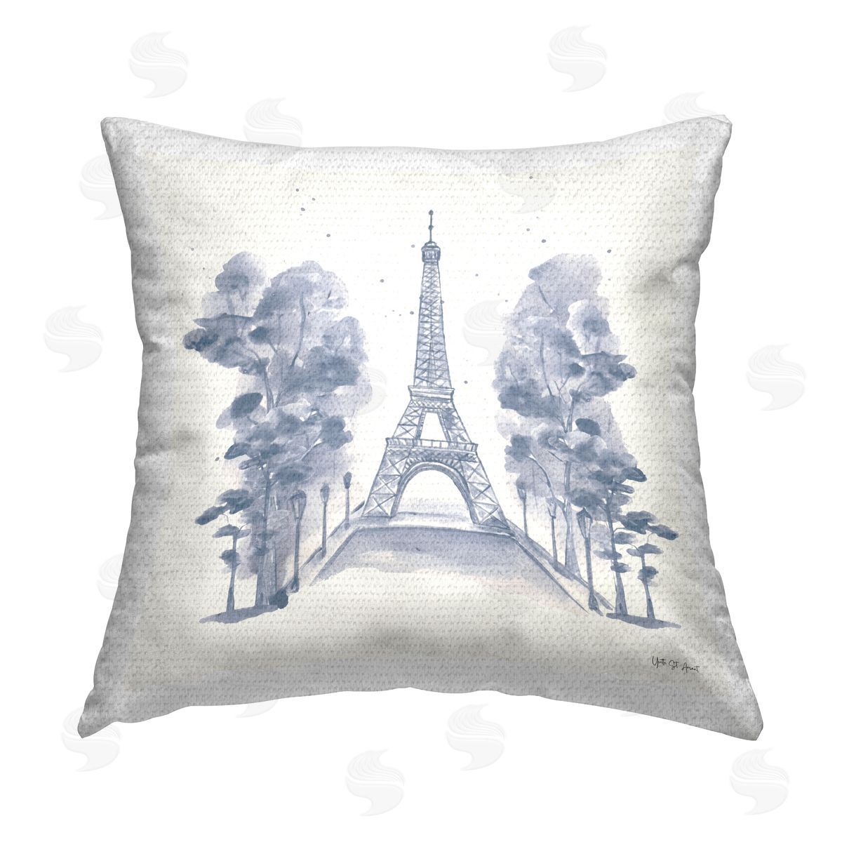 Yvette St. Amant Eiffel Tower Watercolor Outdoor Quick-Dry Polyester Printed Throw Pillow