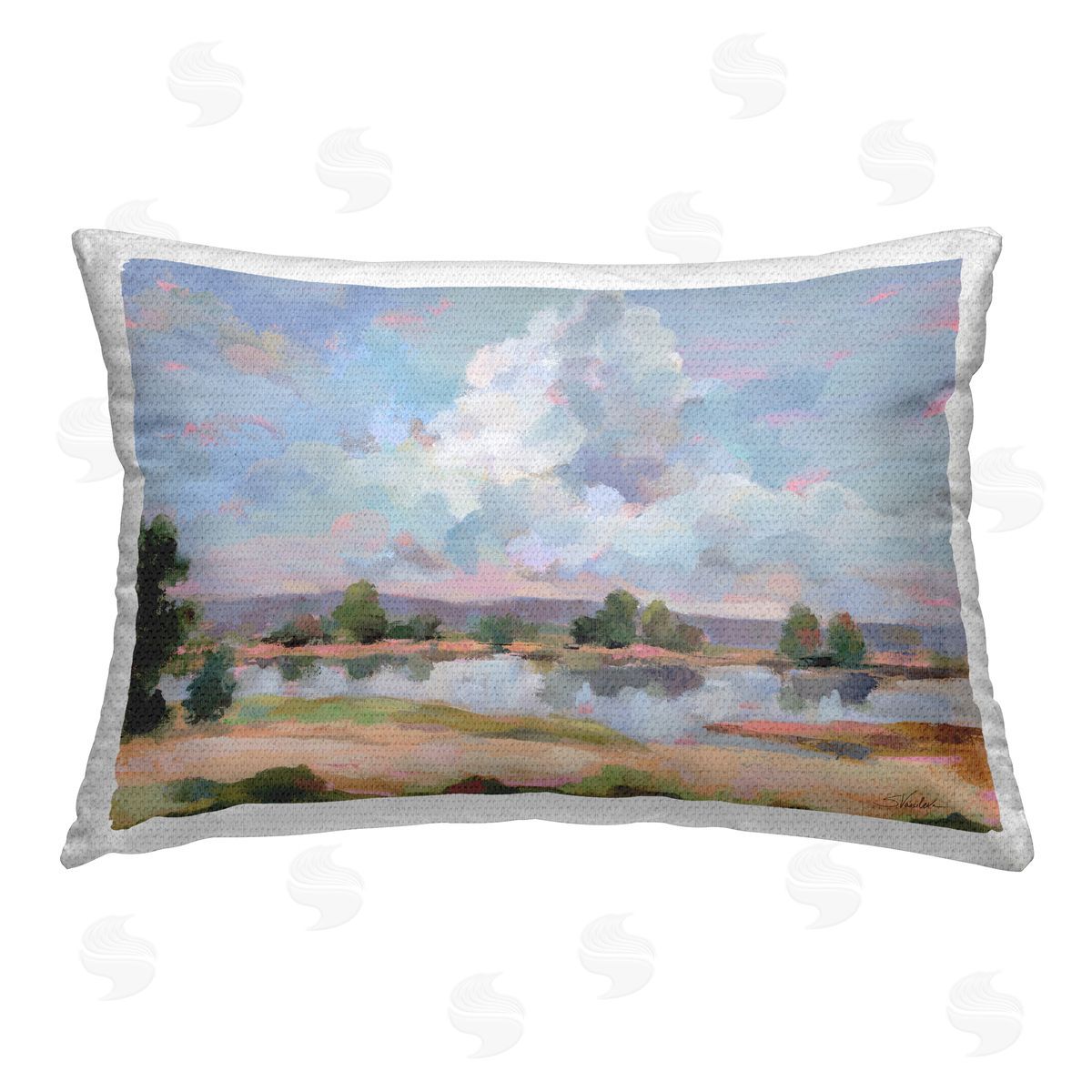 Silvia Vassileva River View Overhead Clouds Outdoor Quick-Dry Polyester Printed Throw Pillow