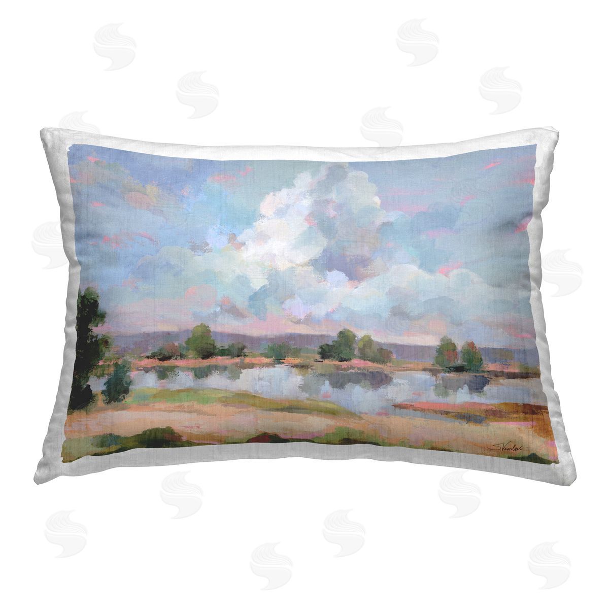 Silvia Vassileva River View Overhead Clouds Printed Plush Polyester Throw Pillow