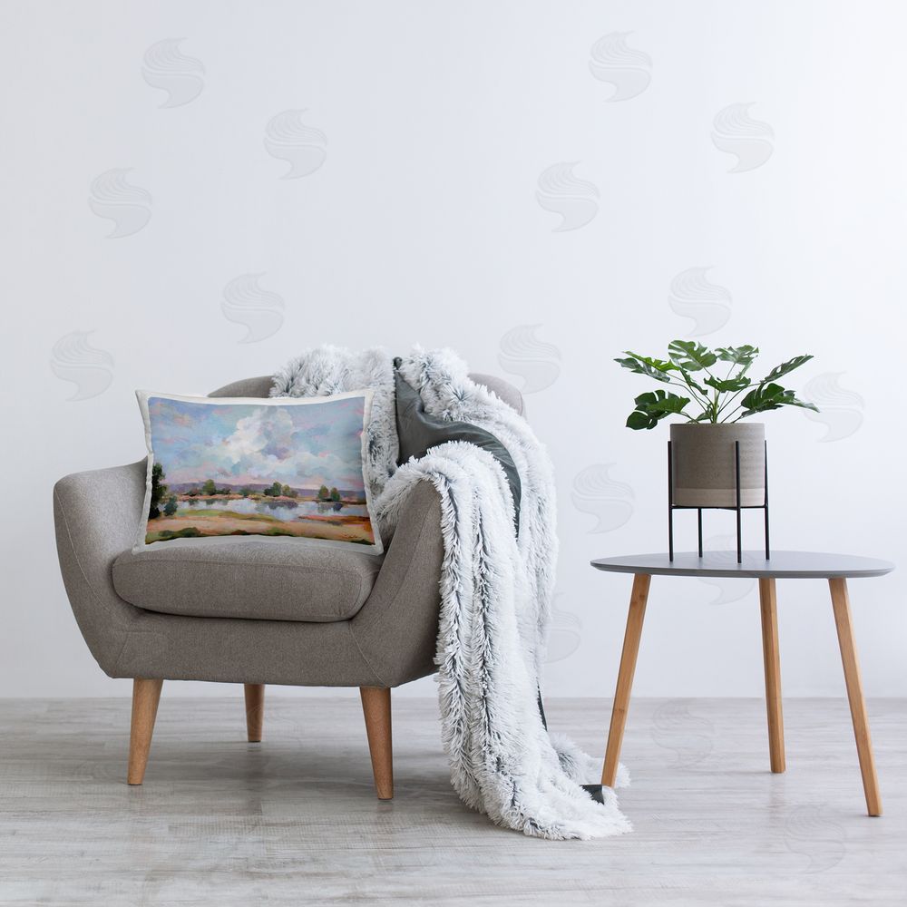 Silvia Vassileva River View Overhead Clouds Printed Plush Polyester Throw Pillow On Chair