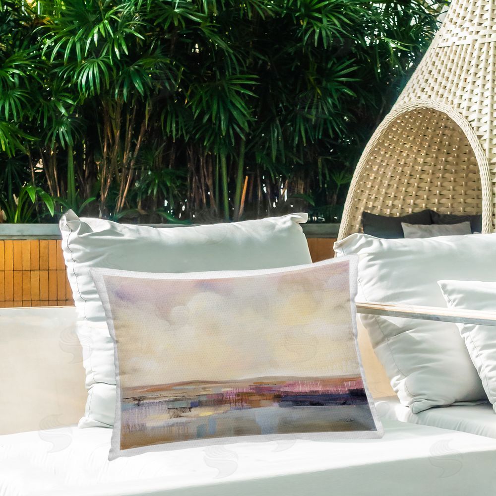 Silvia Vassileva Billowing Clouds Abstraction Outdoor Quick-Dry Polyester Printed Throw Pillow in Back Yard