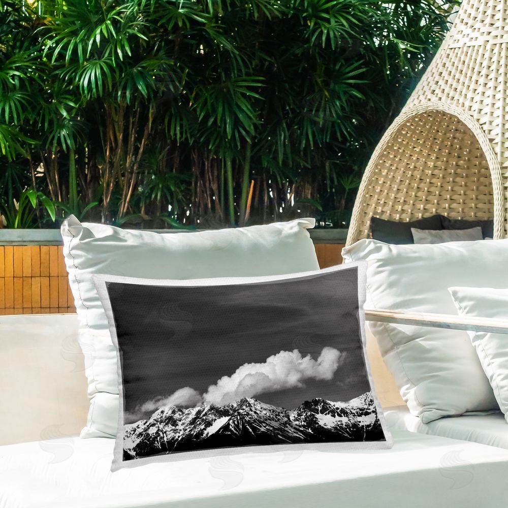 Deborah Revell Dolomites with Billowing Clouds Outdoor Quick-Dry Polyester Printed Throw Pillow in Back Yard