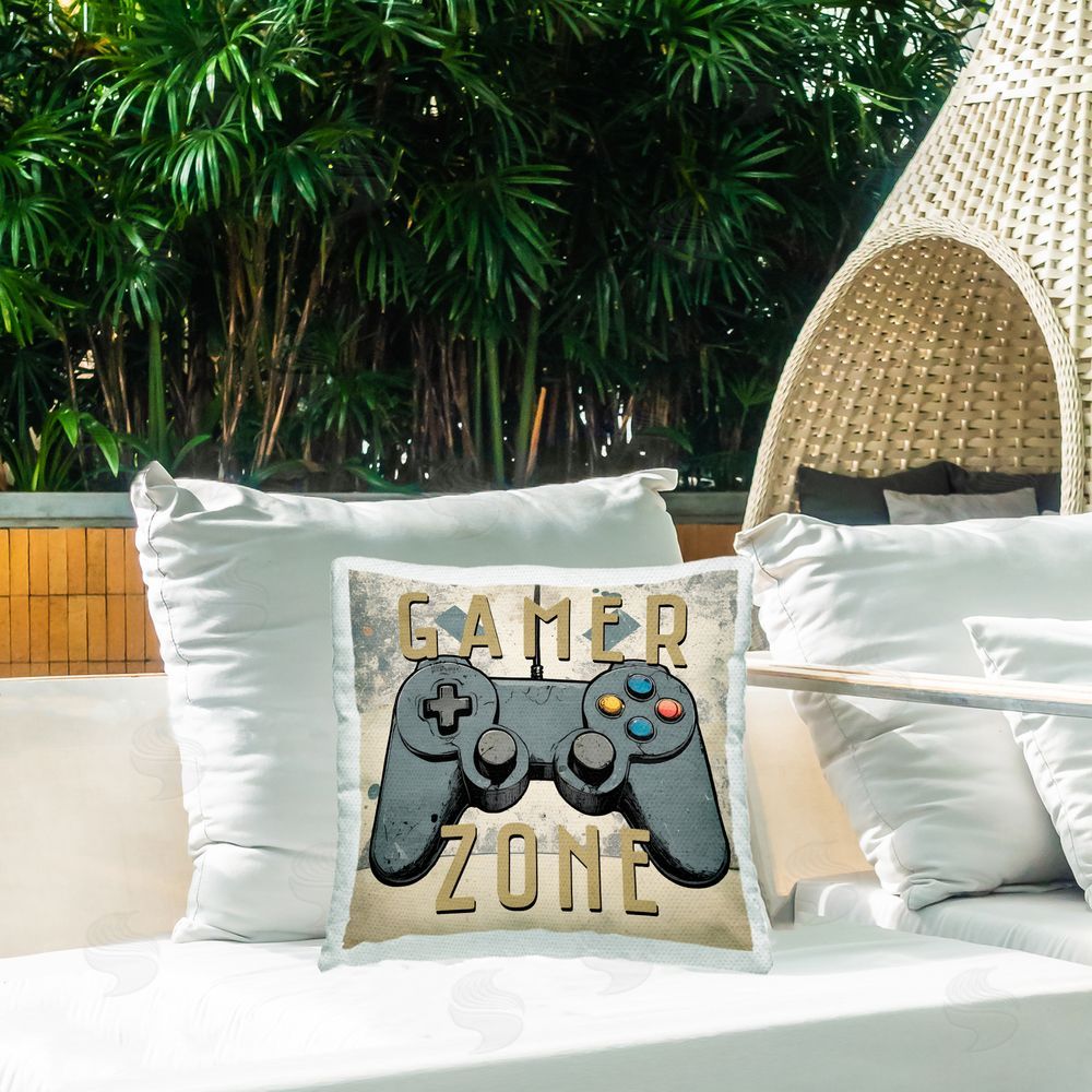 Kim Allen Vintage Gamer Zone Outdoor Quick-Dry Polyester Printed Throw Pillow in Back Yard