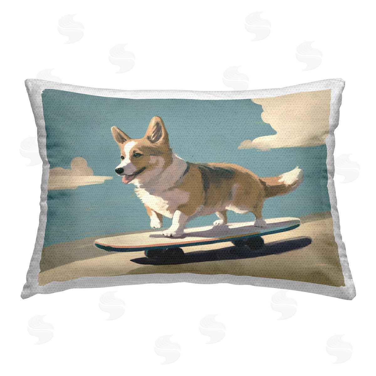 Svetlana Aleynikova Skateboarding Corgi Dog Outdoor Quick-Dry Polyester Printed Throw Pillow