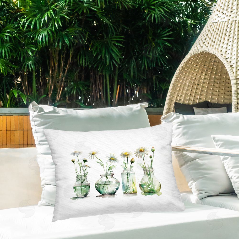 Svetlana Aleynikova Glass Vases Daisies Outdoor Quick-Dry Polyester Printed Throw Pillow in Back Yard