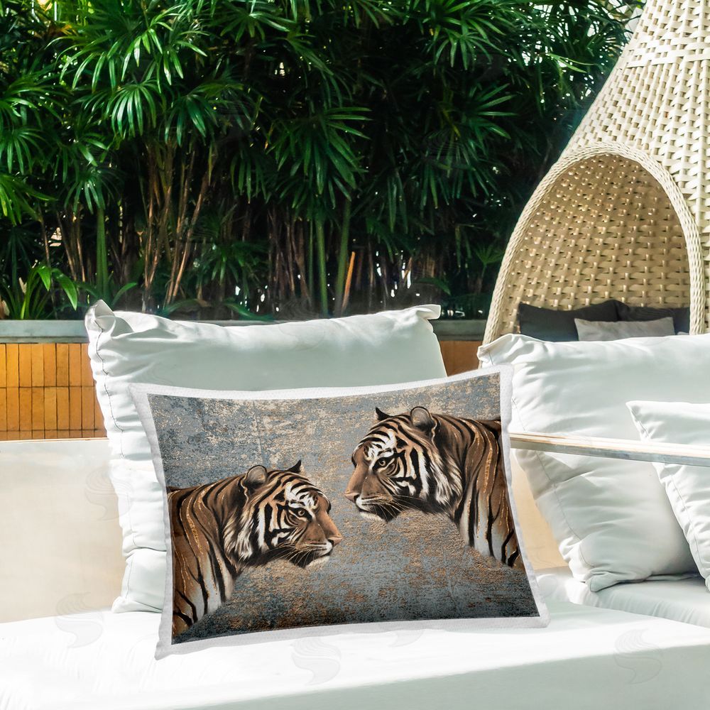 Svetlana Aleynikova Mirrored Tiger Duo Outdoor Quick-Dry Polyester Printed Throw Pillow in Back Yard