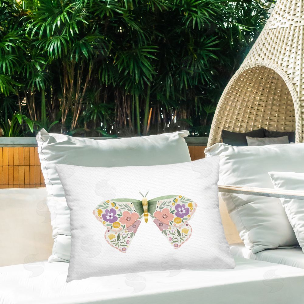 Kim Allen Snail & Natural Mushrooms Outdoor Quick-Dry Polyester Printed Throw Pillow in Back Yard