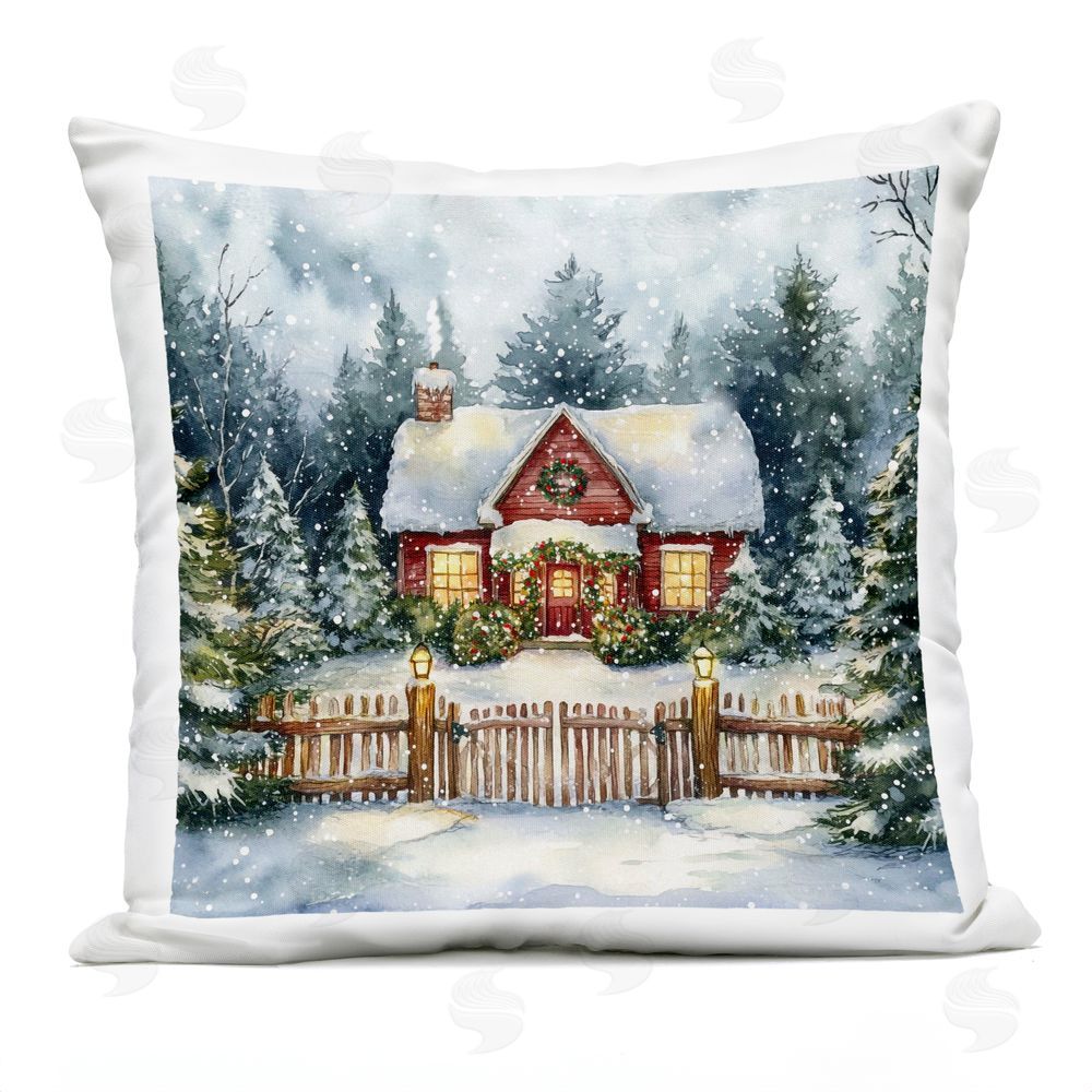 Michael McKinney Scenic Winter Cottage Outdoor Quick-Dry Polyester Printed Throw Pillow