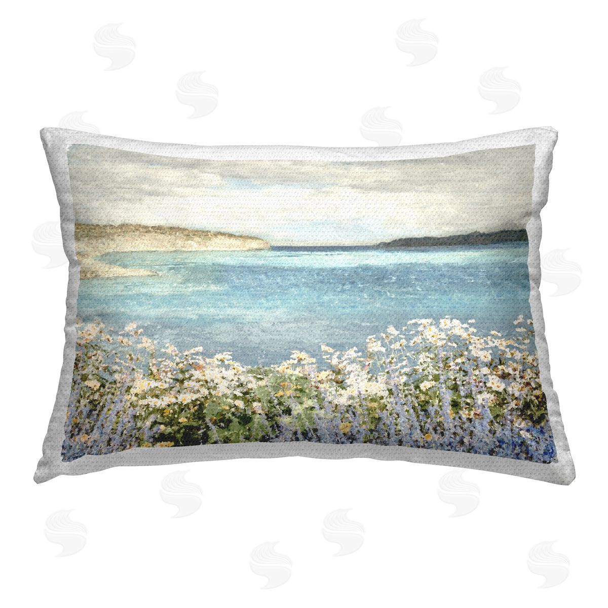 Amber Sterling Daisy Field over Sea Outdoor Quick-Dry Polyester Printed Throw Pillow