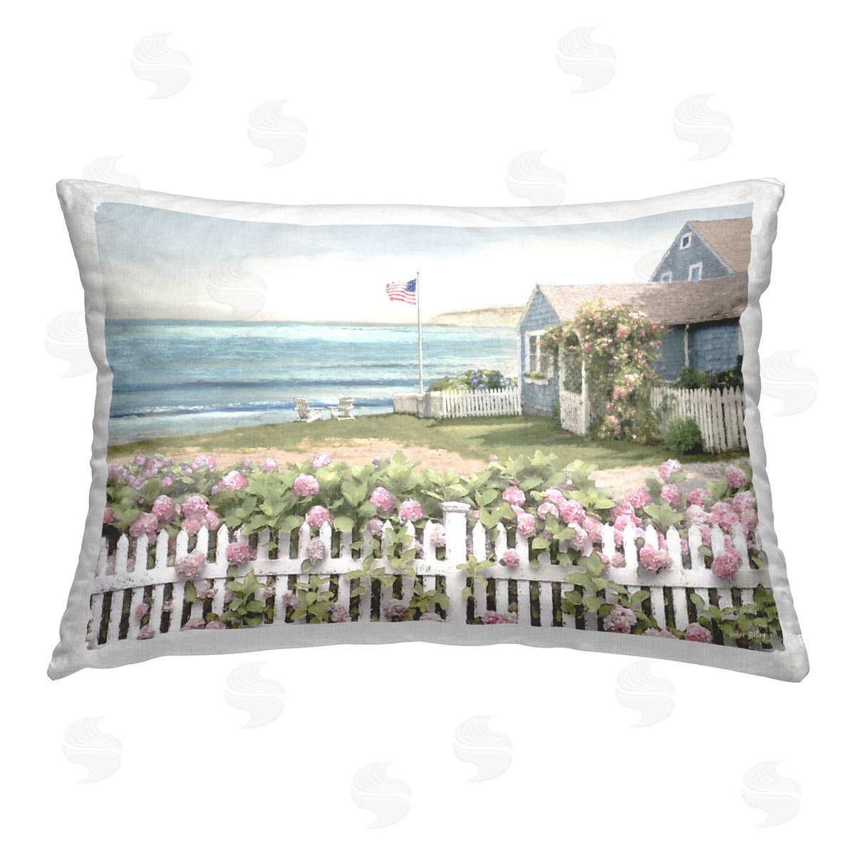 Amber Sterling Coastal Bay Cottage Printed Plush Polyester Throw Pillow