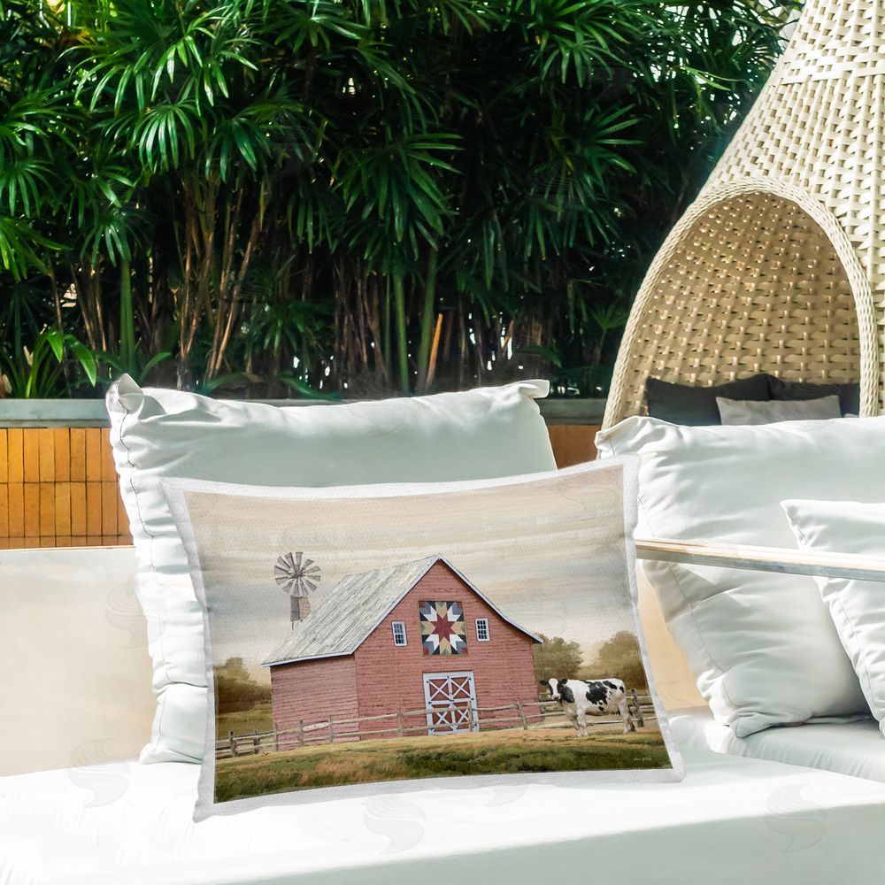 Amber Sterling Traditional Barn & Windmill Outdoor Quick-Dry Polyester Printed Throw Pillow in Back Yard