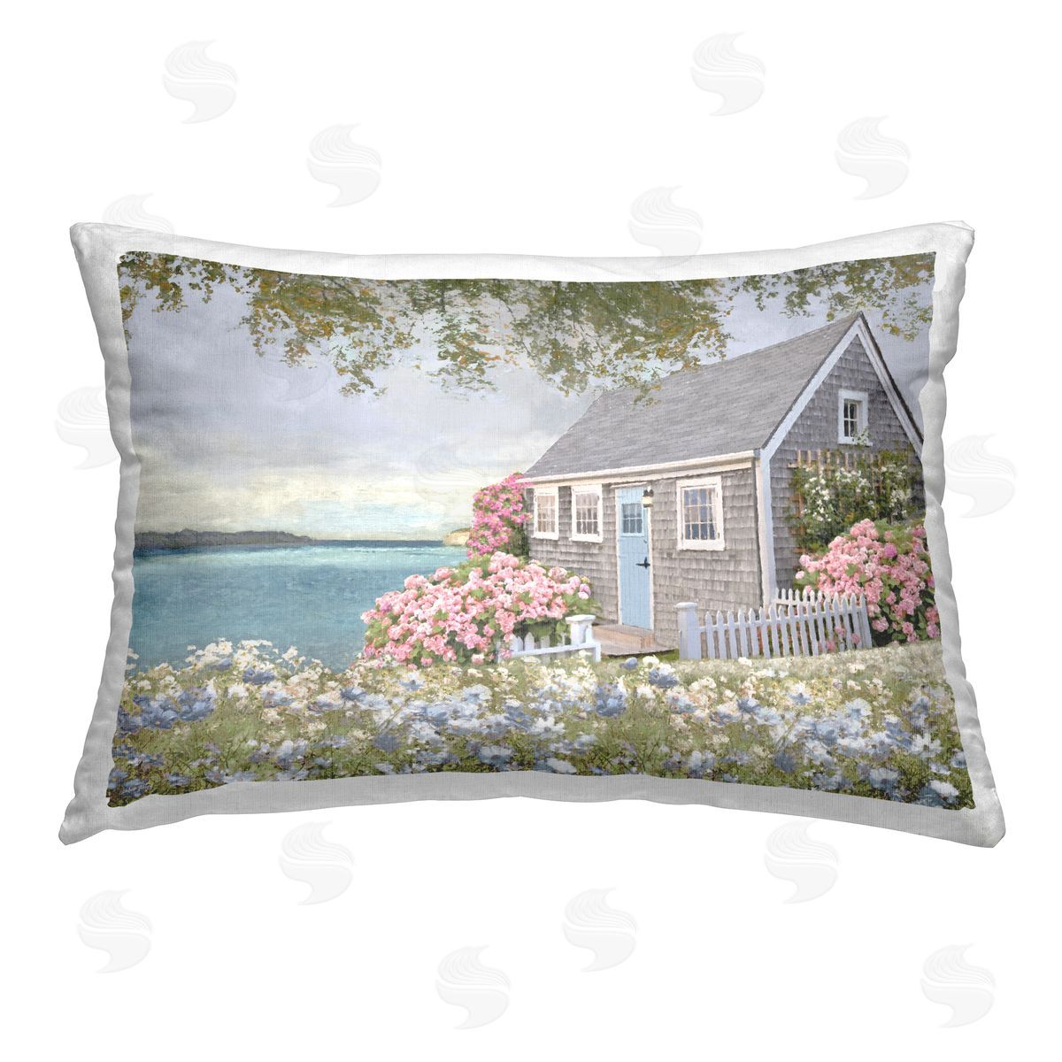 Amber Sterling Cottage with Rose Garden Printed Plush Polyester Throw Pillow