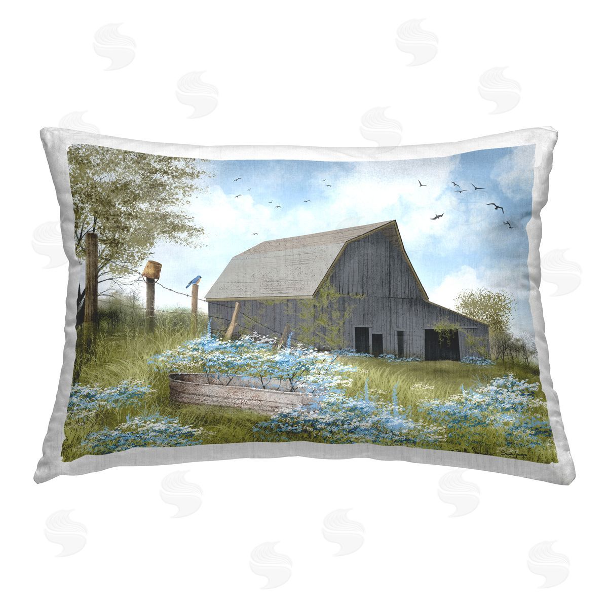 Billy Jacobs Blue Floral Country Garden Printed Plush Polyester Throw Pillow