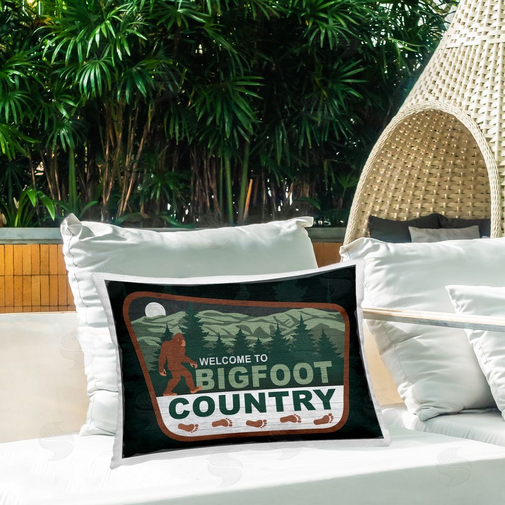 Lauren Rader Welcome Rustic Mythical Creature Outdoor Quick-Dry Polyester Printed Throw Pillow in Back Yard