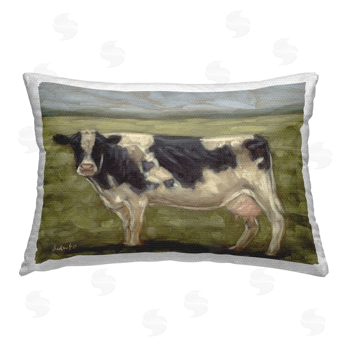 Sara G. Designs Painterly Cow on Farm Outdoor Quick-Dry Polyester Printed Throw Pillow