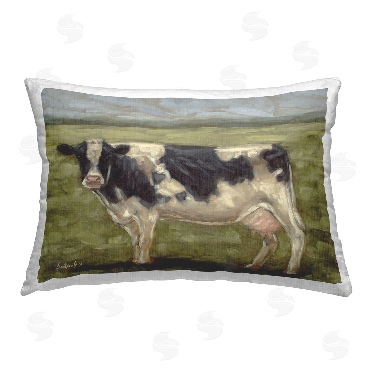 Sara G. Designs Painterly Cow on Farm Printed Plush Polyester Throw Pillow