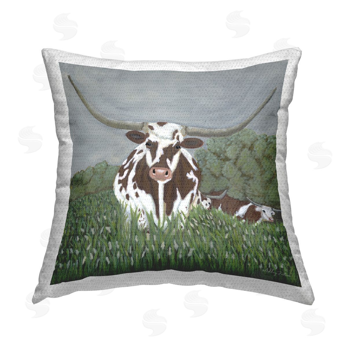 Ashley Justice Spotted Longhorn in Nature Outdoor Quick-Dry Polyester Printed Throw Pillow