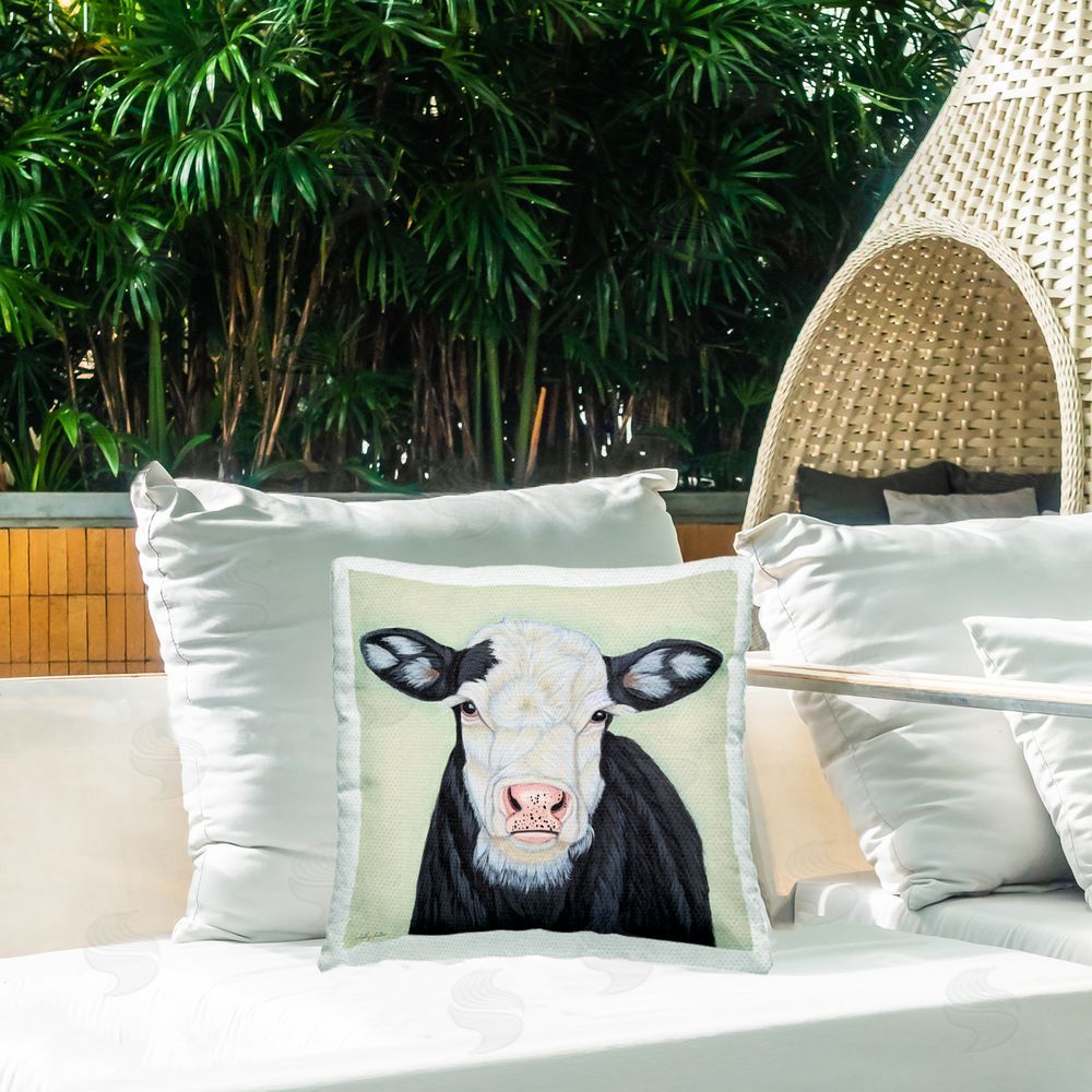 Ashley Justice Cow with Spotted Ears Outdoor Quick-Dry Polyester Printed Throw Pillow in Back Yard