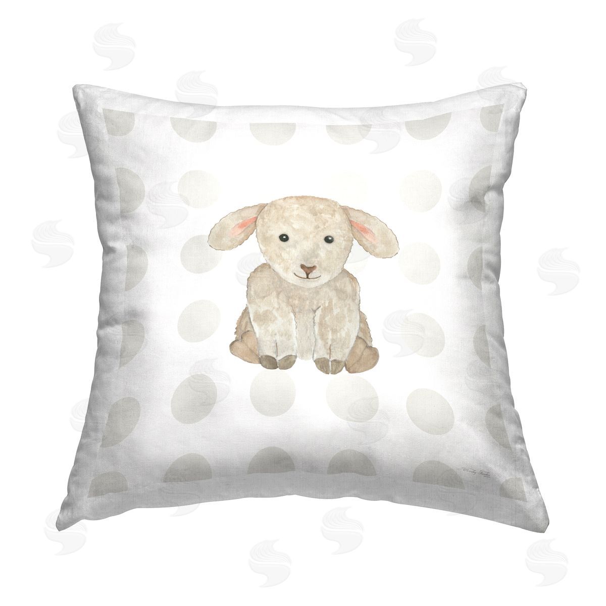 Cindy Jacobs Nursery Lamb on Dots Printed Plush Polyester Throw Pillow