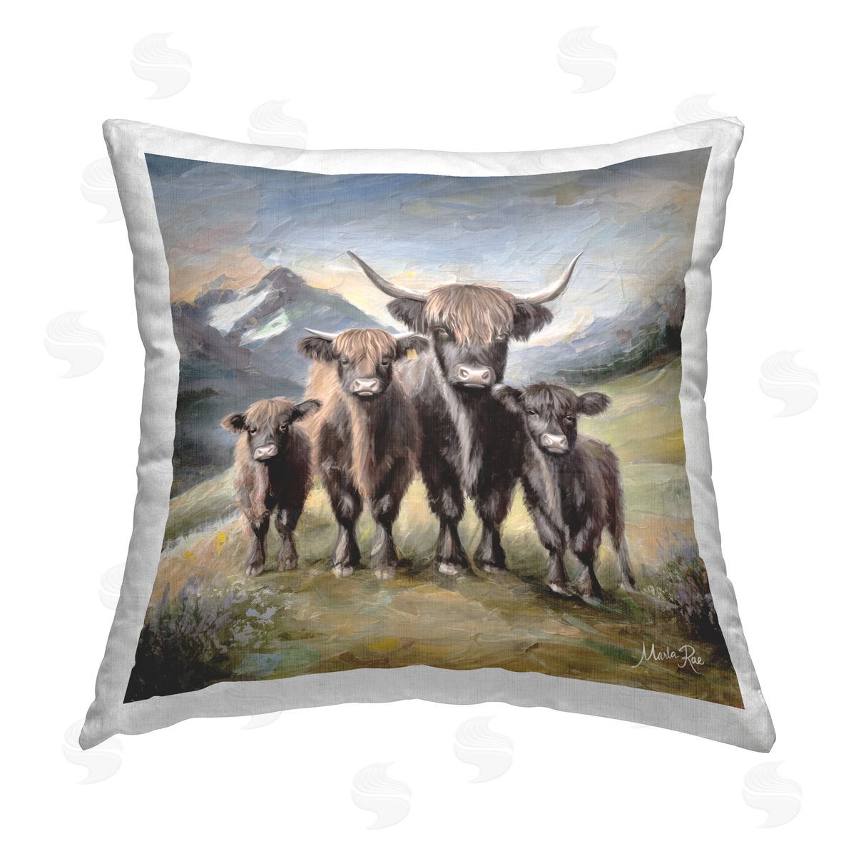 Marla Rae Cattle Family in Highlands Printed Plush Polyester Throw Pillow