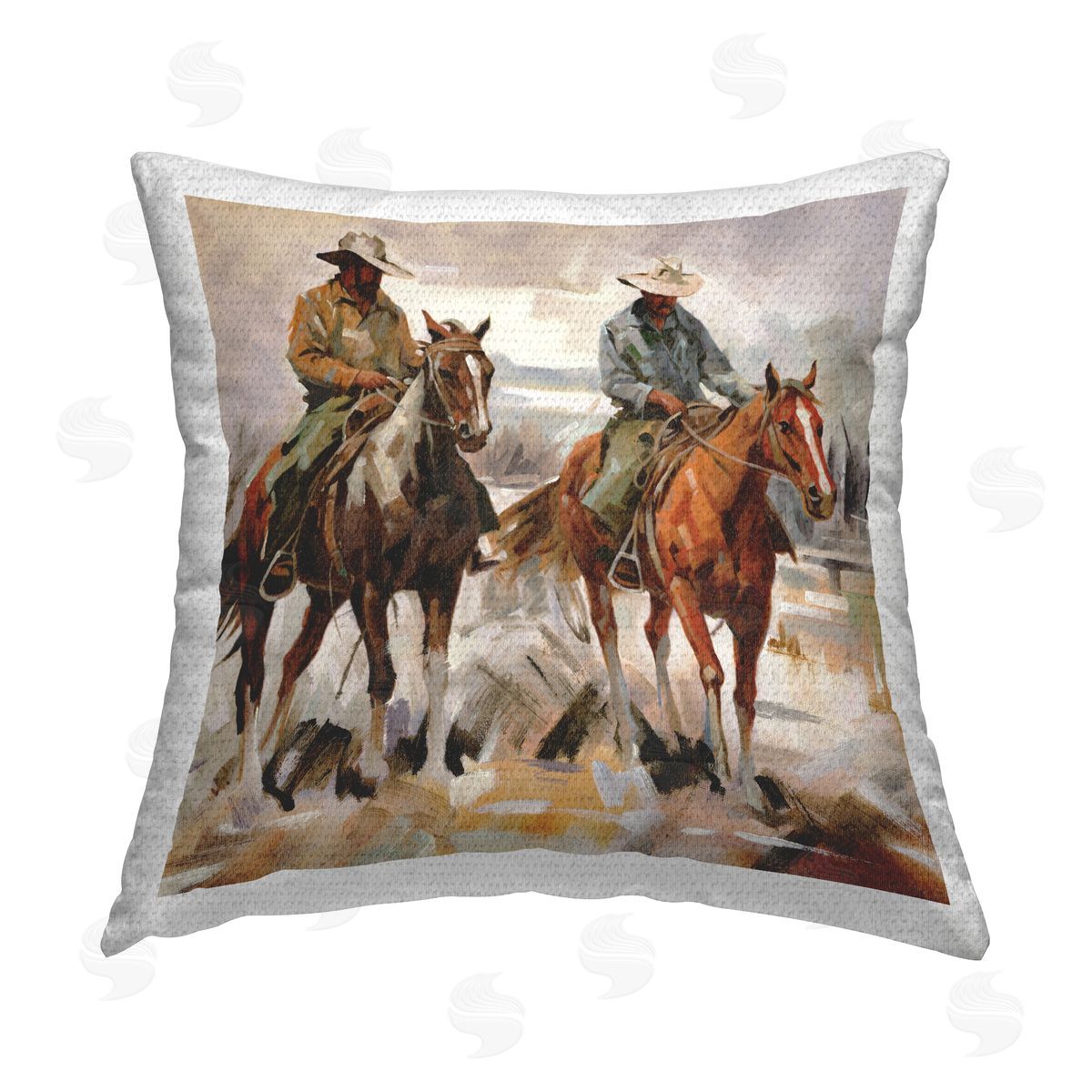 White Ladder Brush Stroke Cowboys Outdoor Quick-Dry Polyester Printed Throw Pillow