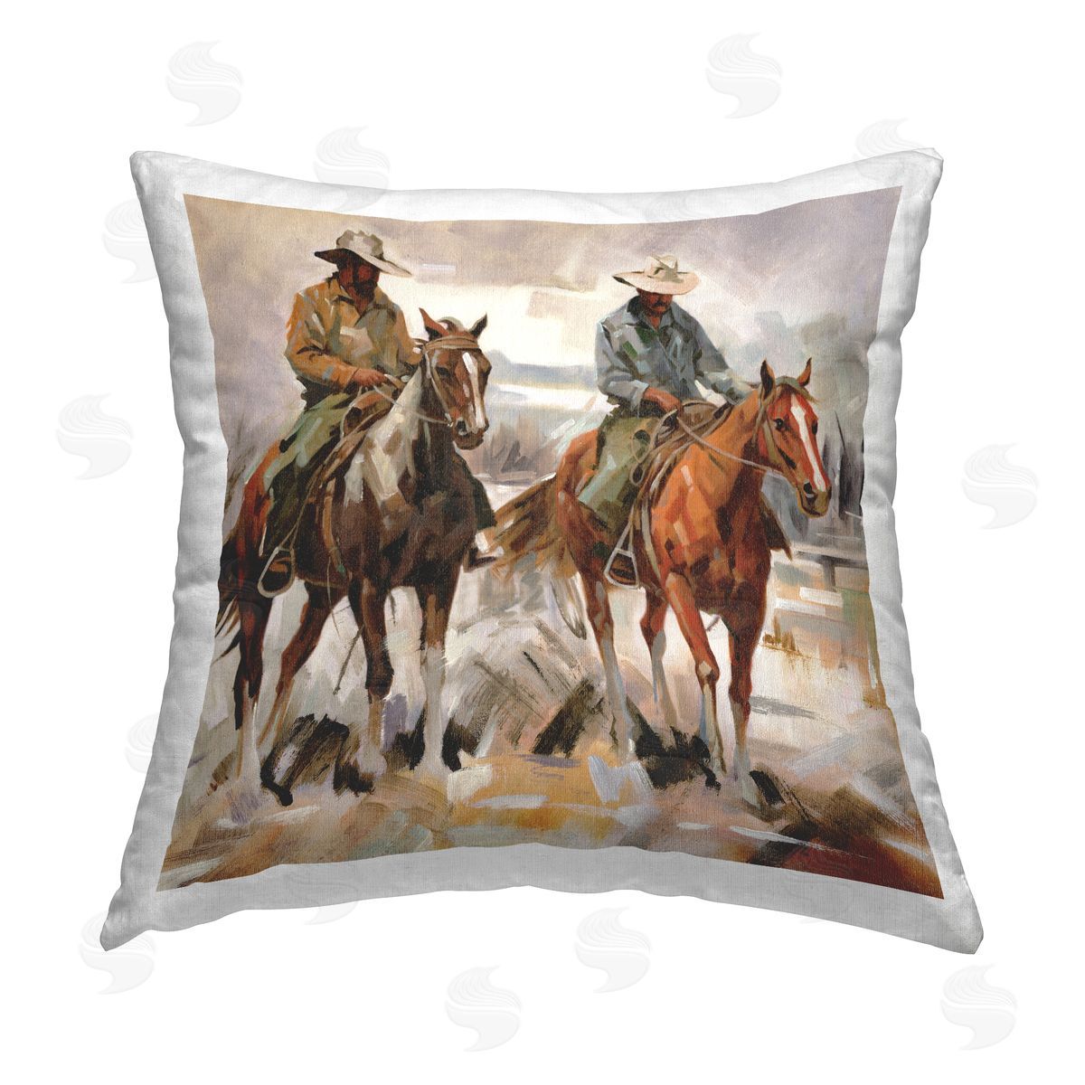 White Ladder Brush Stroke Cowboys Printed Plush Polyester Throw Pillow