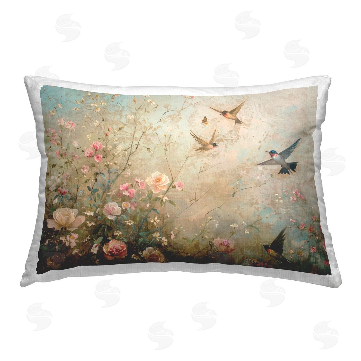 Arlington Prints Spring Meadow Birds Printed Plush Polyester Throw Pillow