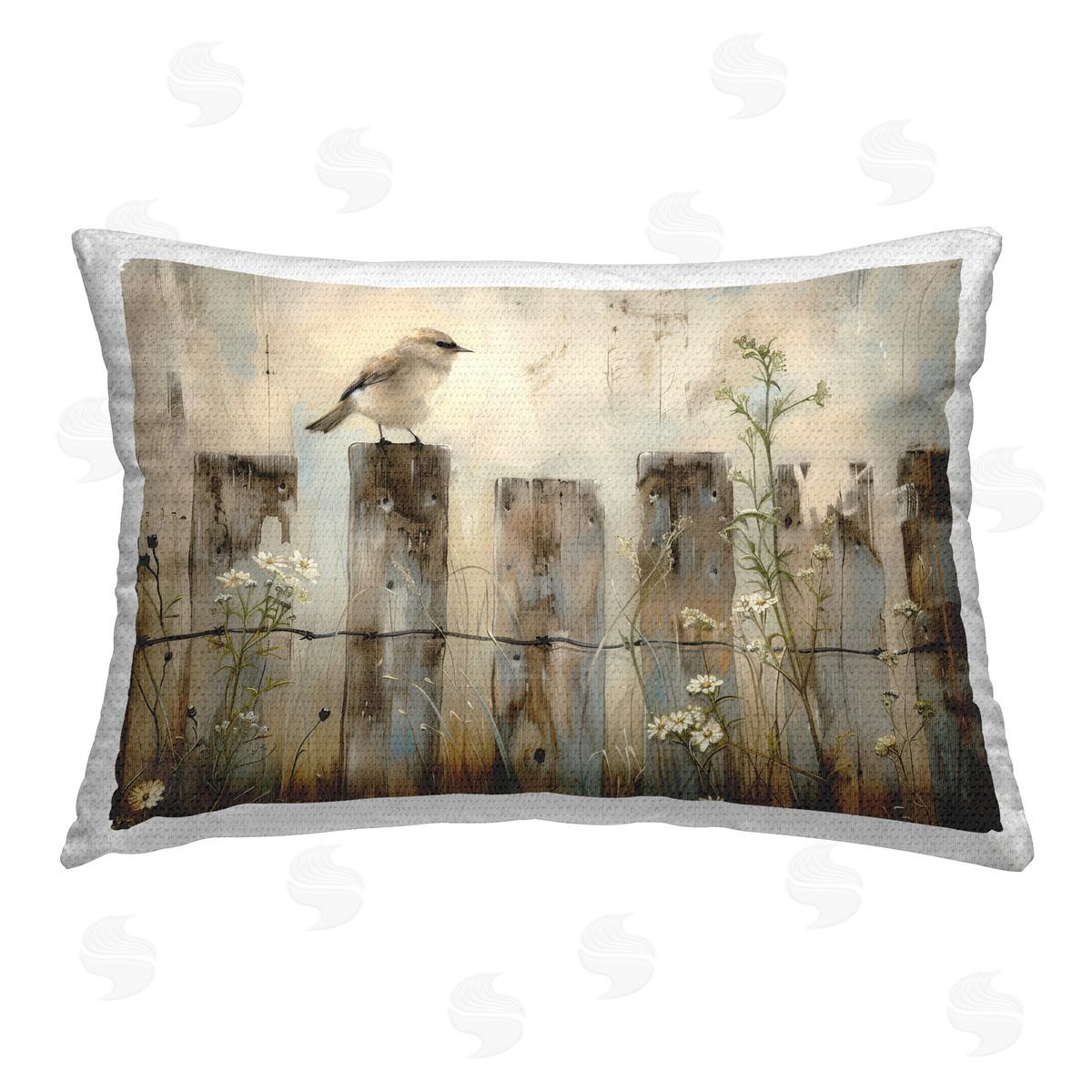 Arlington Prints Fence Perched Country Bird Outdoor Quick-Dry Polyester Printed Throw Pillow