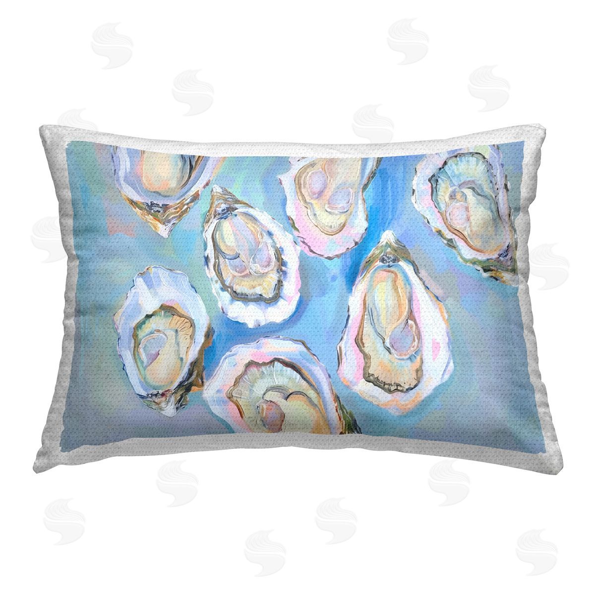 Arlington Prints Pastel Oysters on Blue Outdoor Quick-Dry Polyester Printed Throw Pillow
