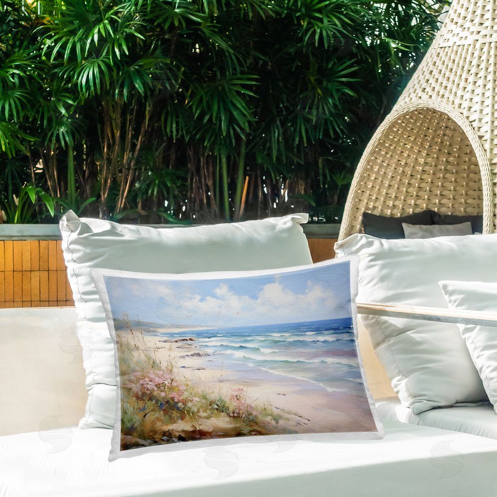 Franklyn Gregory Summer Coastal Waves Outdoor Quick-Dry Polyester Printed Throw Pillow in Back Yard