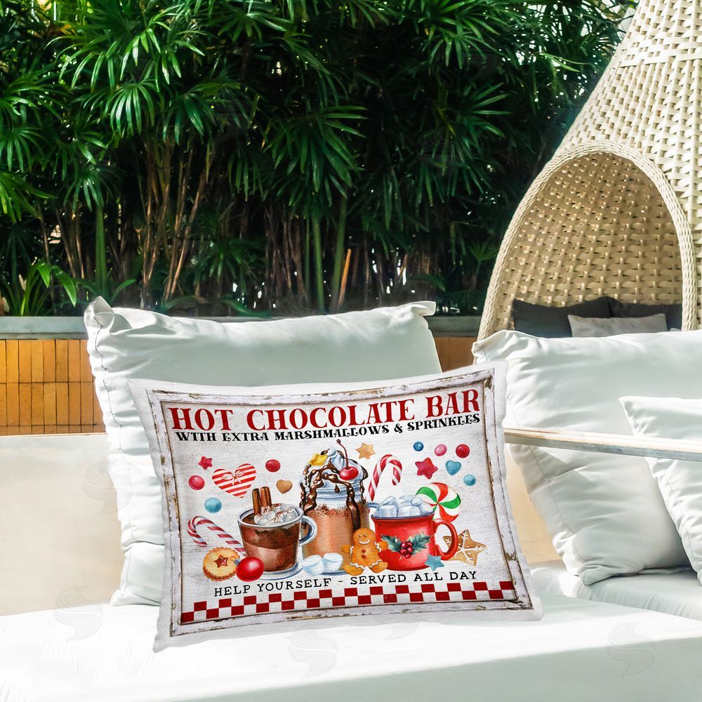 Creatif Belle Hot Chocolate Bar Outdoor Quick-Dry Polyester Printed Throw Pillow in Back Yard