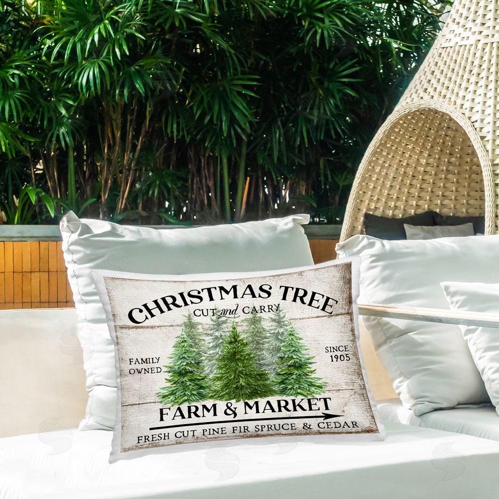 Creatif Belle Farm & Market Christmas Outdoor Quick-Dry Polyester Printed Throw Pillow in Back Yard