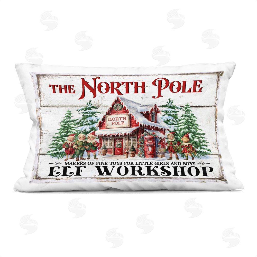 Creatif Belle North Pole Workshop Printed Plush Polyester Throw Pillow