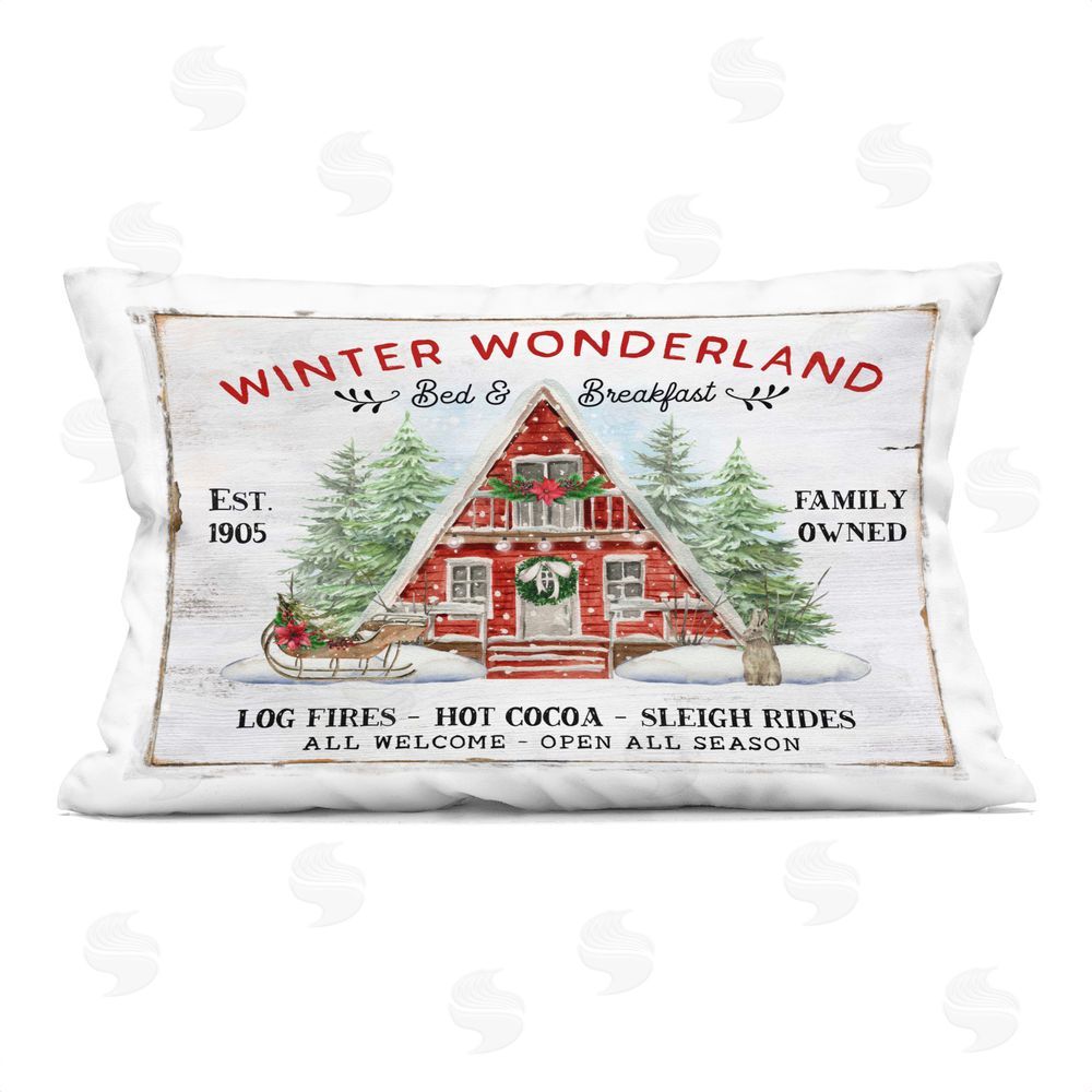 Creatif Belle Wonderland Christmas Cabin Printed Plush Polyester Throw Pillow