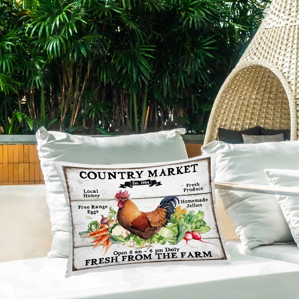 Creatif Belle Country Market Vegetables Outdoor Quick-Dry Polyester Printed Throw Pillow in Back Yard