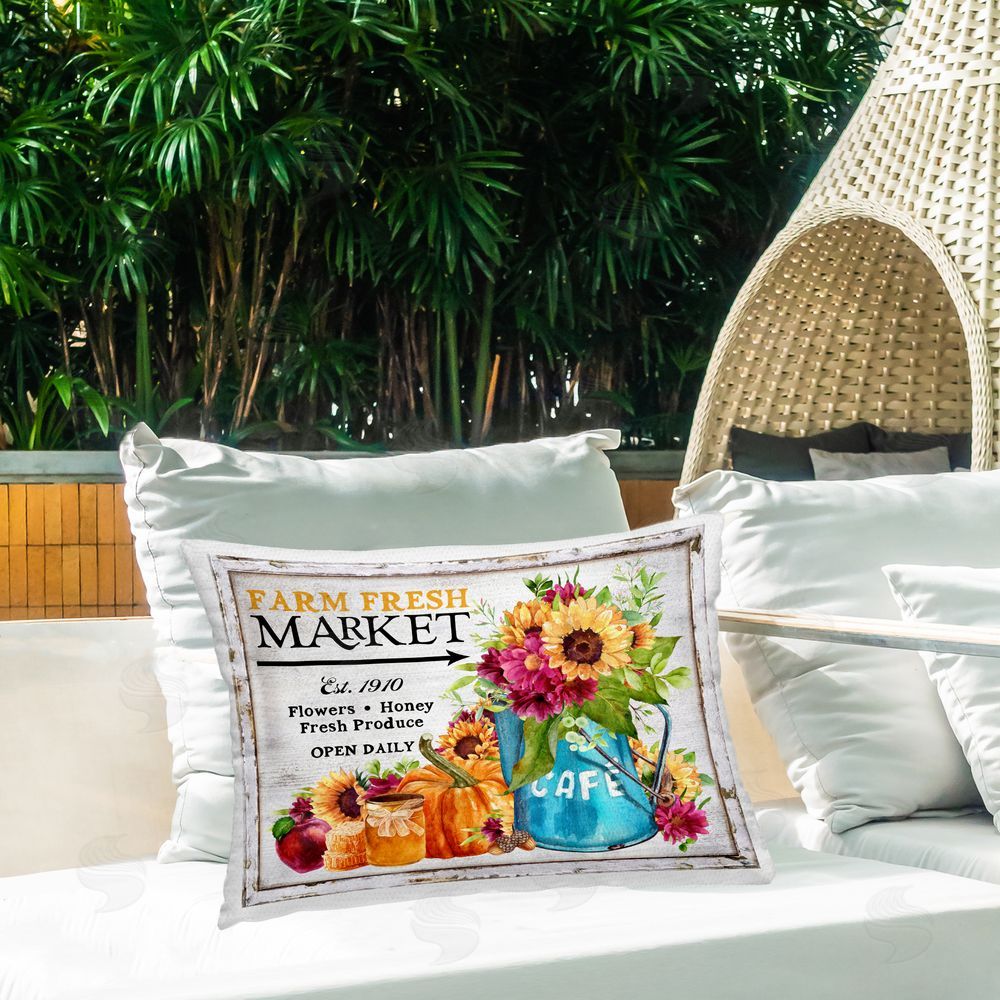 Creatif Belle Fall Farm Market Outdoor Quick-Dry Polyester Printed Throw Pillow in Back Yard