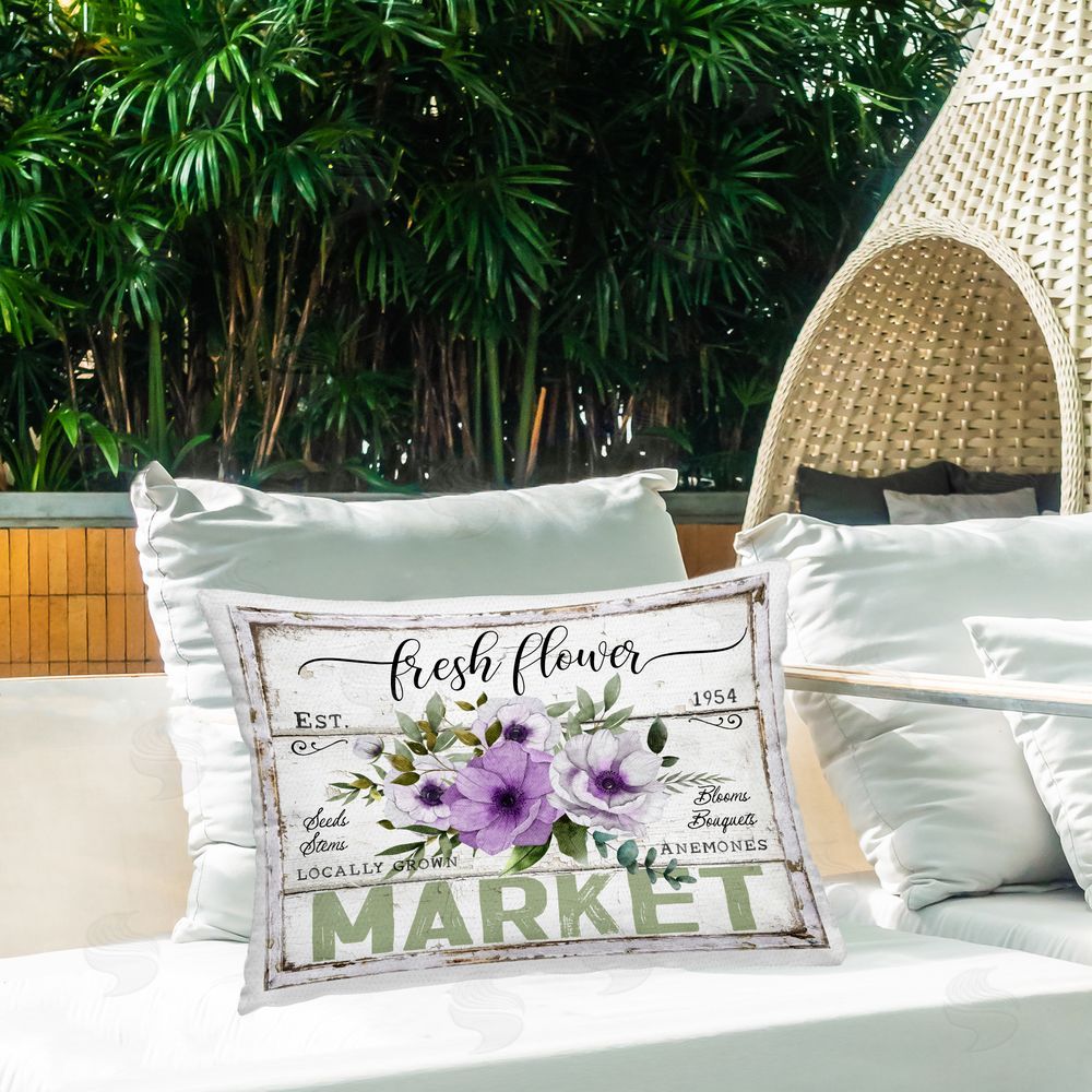 Creatif Belle Fresh Flower Market Anemone Outdoor Quick-Dry Polyester Printed Throw Pillow in Back Yard