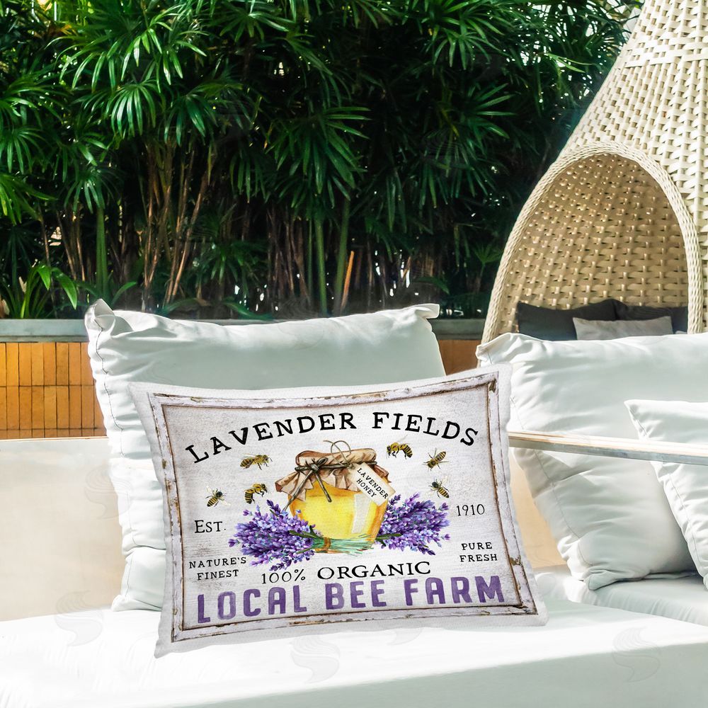 Creatif Belle Lavender Fields Bee Farm Outdoor Quick-Dry Polyester Printed Throw Pillow in Back Yard