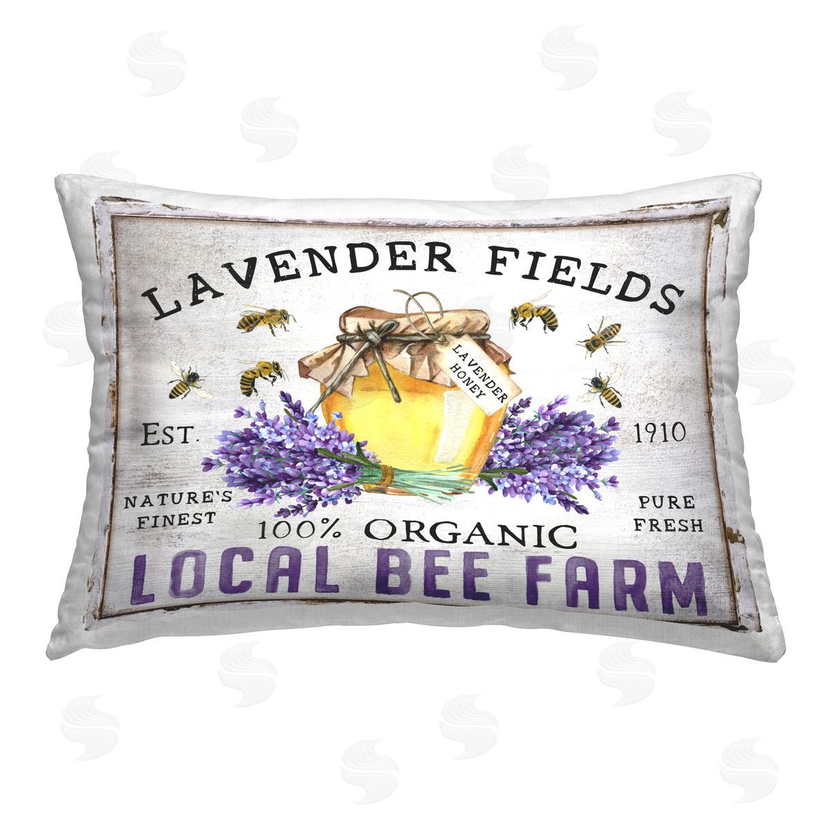 Creatif Belle Lavender Fields Bee Farm Printed Plush Polyester Throw Pillow