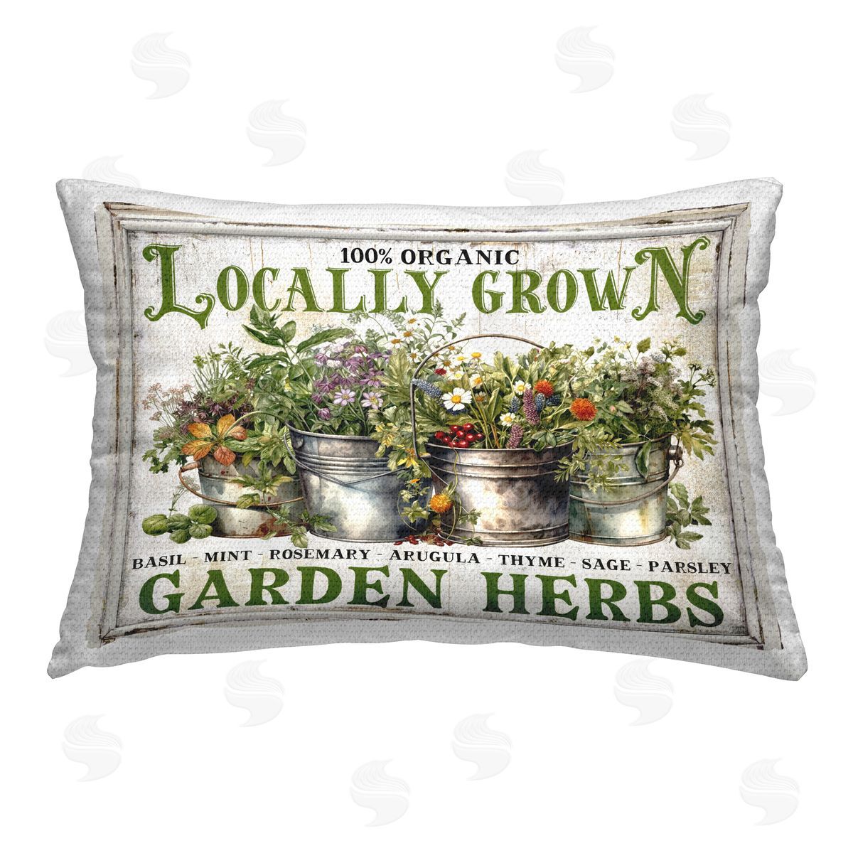 Creatif Belle Vintage Herbs in Buckets Outdoor Quick-Dry Polyester Printed Throw Pillow